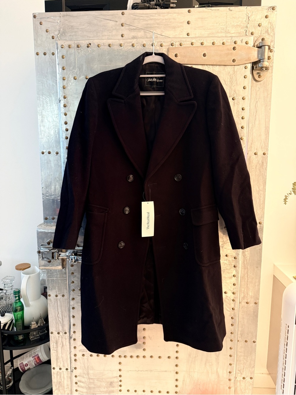 SAKS FITH AVE. Black Double-Breasted Wool Pea Coat